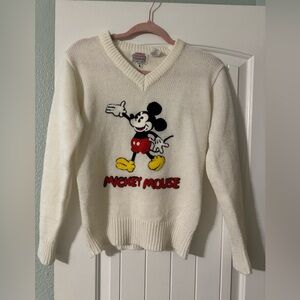 Mickey Mouse Cream V-Neck Knit Sweater